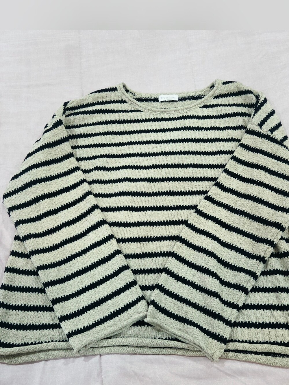 Blu Pepper Striped Knit Crewneck Sweater - Black and Cream